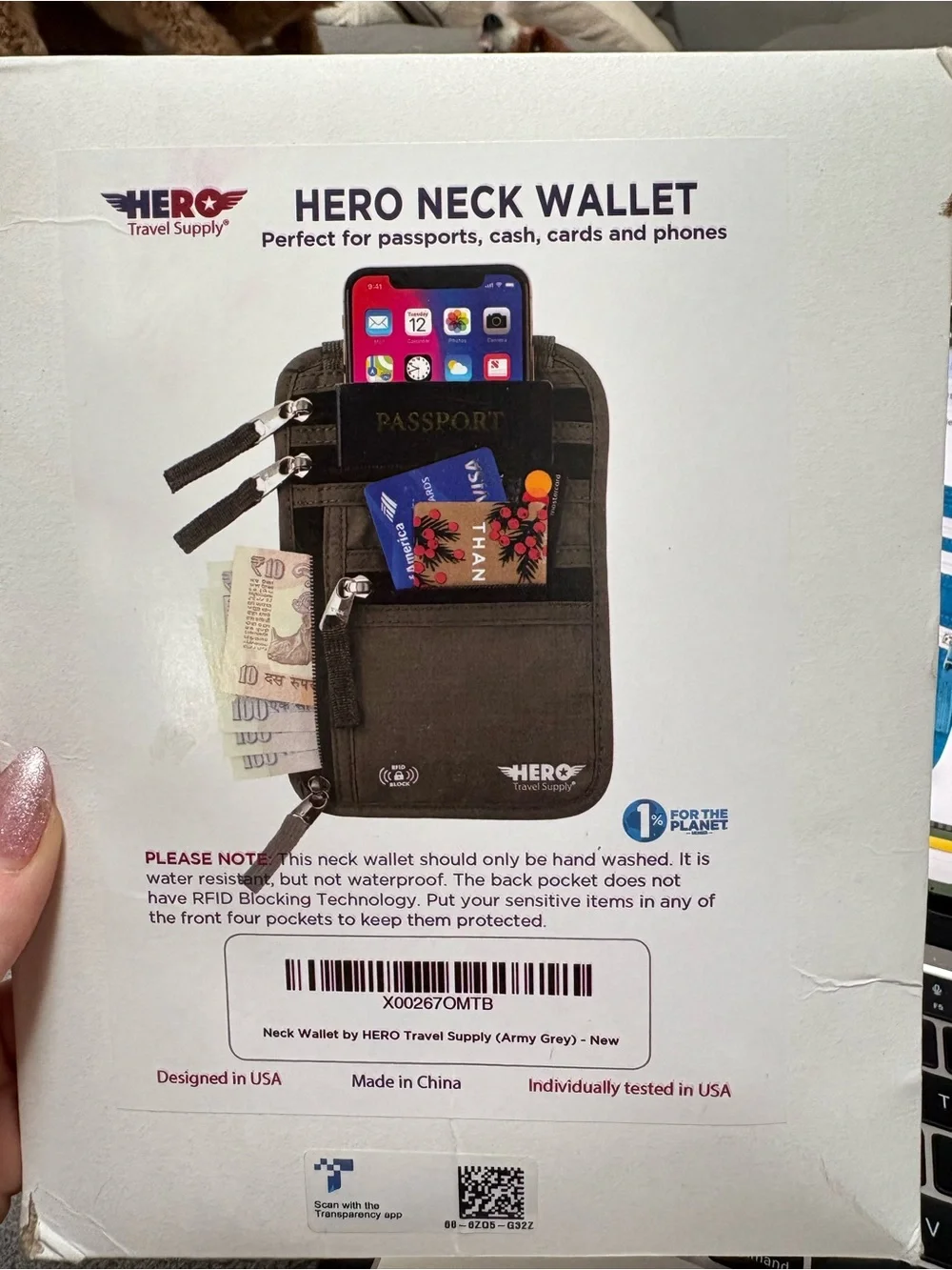 HERO Neck Wallet - Army Grey Travel Neck Pouch